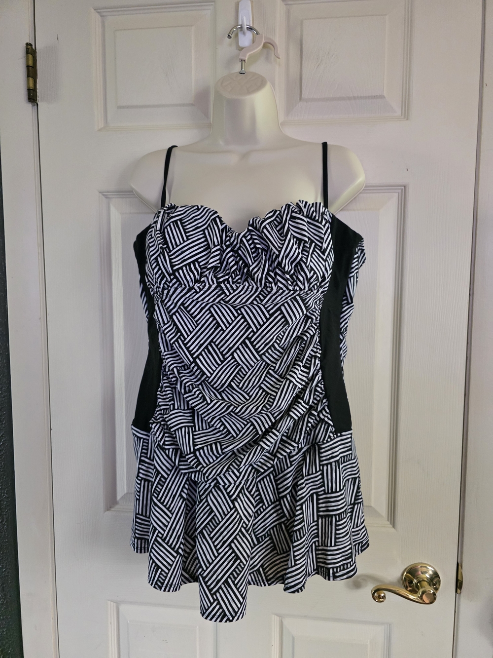 Tropical Escape Black and White Geometric One-Piece Swimdress